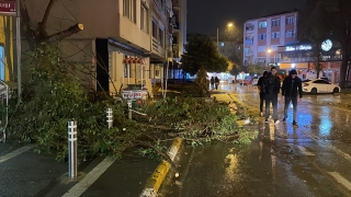 Balıkesir’de kuvvetli fırtına ağaçları ve otobüs durağını devirdi 