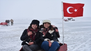 Turistik Doğu Ekspresi yolcuları Çıldır Gölü’nde atlı kızağa bindi