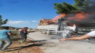 Muğla’da tomruk yüklü kamyon yandı