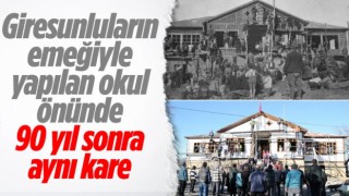 Restore edilen tarihi okul önünde 90 yıl sonra aynı fotoğraf çekildi